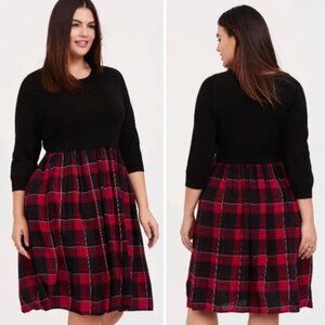 Torrid Sweater Plaid Woven Challis Dress Black 3X NWT